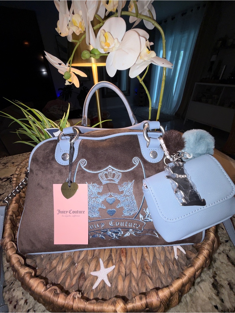 Juicy Couture brown velour Scottie dog satchel
